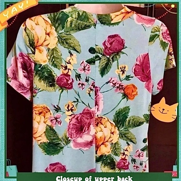 GUC M SUN & MOON M MINT BLUE ROMANTIC FLORAL TOP W V NECKLINE CUTOUT (bust 35") - Picture 3 of 11